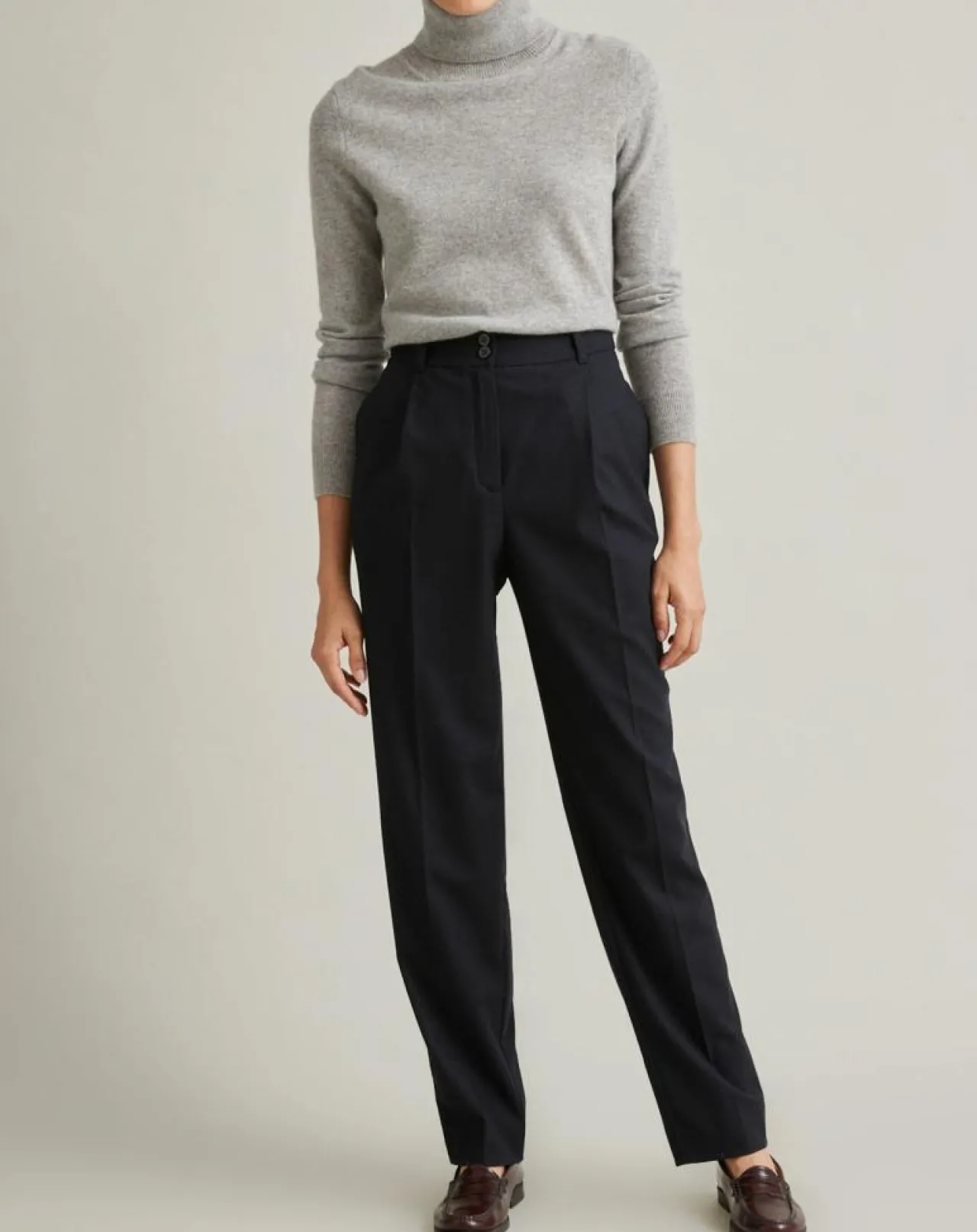 Pantalon carotte en Flanelle Laine mélangée bleu foncé