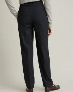 Pantalon carotte en Flanelle Laine mélangée bleu foncé