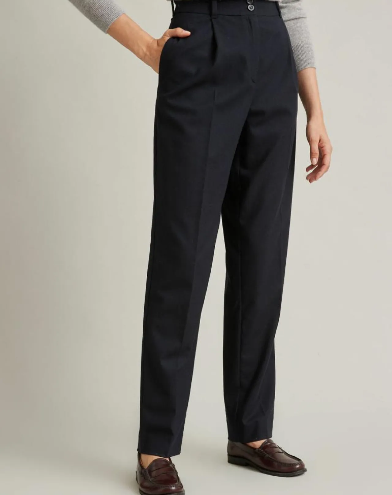 Pantalon carotte en Flanelle Laine mélangée bleu foncé