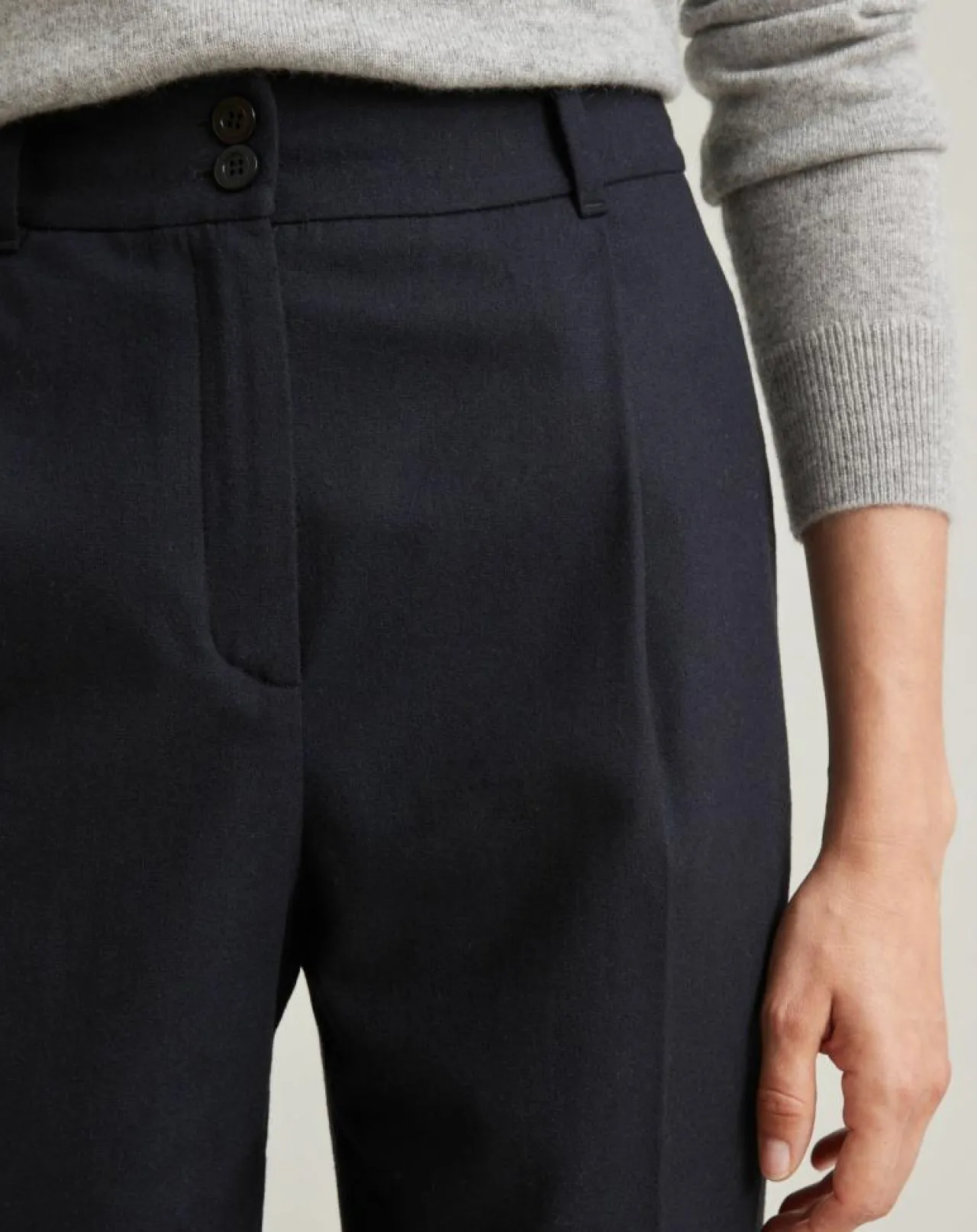 Pantalon carotte en Flanelle Laine mélangée bleu foncé