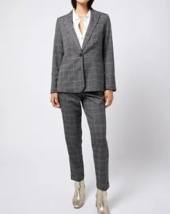 Pantalon carotte Prince de Galles lurex gris