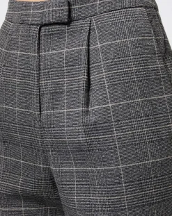 Pantalon carotte Prince de Galles lurex gris