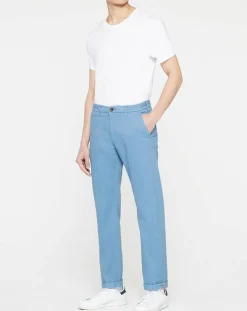 Pantalon Chino droit en Coton Bio Kunzo à micro pois bleu