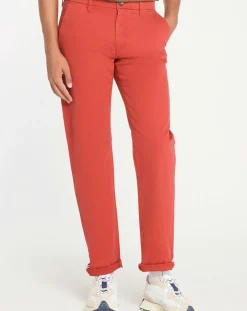 Pantalon chino en Coton bio droit Kutdroit rouge foncé