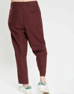 Pantalon Chino Loose Pince Laine mélangée Ceinturé bordeaux