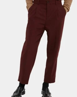 Pantalon Chino Loose Pince Laine mélangée Ceinturé bordeaux