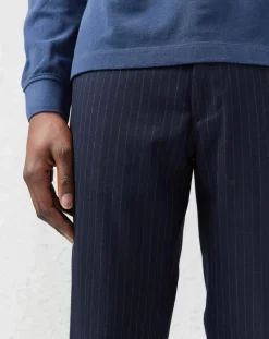 Pantalon chino slim en Laine & Coton Porths rayé marine
