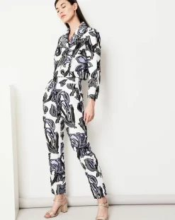 Pantalon Cléa à motifs blanc/lavande/noir