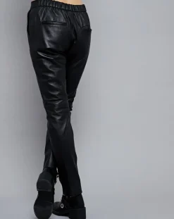 Pantalon droit en Cuir Masala noir