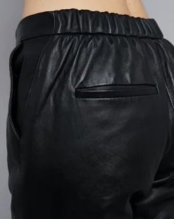 Pantalon droit en Cuir Masala noir