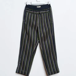 Pantalon droit Laroux à rayures vert/bleu marine/beige