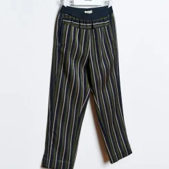 Pantalon droit Laroux à rayures vert/bleu marine/beige