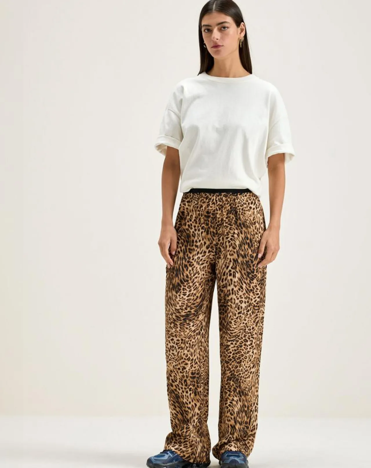 Pantalon droit Voel léopard marron