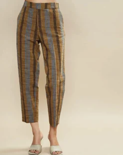 Pantalon en Coton & Lin rayé Pavel marron