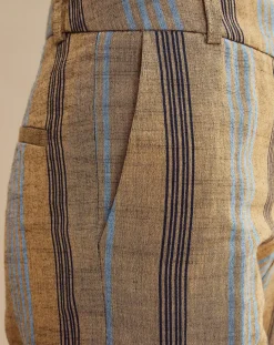 Pantalon en Coton & Lin rayé Pavel marron
