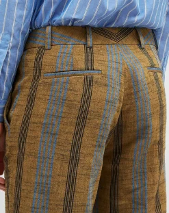 Pantalon en Coton & Lin rayé Pavel marron