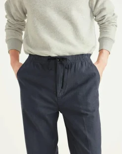 Pantalon en Coton Bio Pull On Tapered imprimé bleu marine