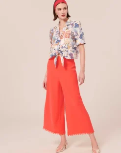 Pantalon en crêpe corail
