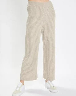 Pantalon en maille côtelée beige