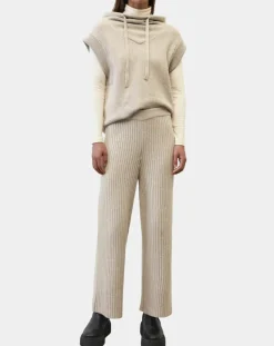 Pantalon en maille côtelée beige