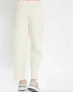 Pantalon en Twill de Coton mélangé Barrel écru