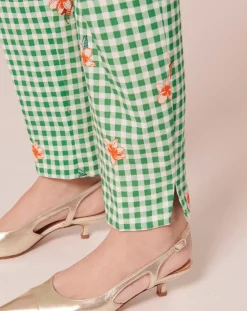 Pantalon en vichy vert