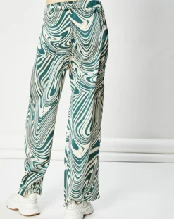 Pantalon fluide satiné Iwa psyché vert/beige