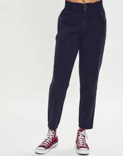 Pantalon fluide taille élastique bleu foncé