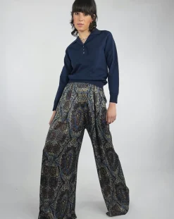 Pantalon Julia satiné imprimé bordeaux/bleu