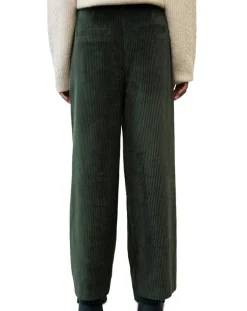 Pantalon large en Velours côtelé à revers vert foncé