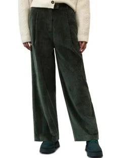 Pantalon large en Velours côtelé à revers vert foncé