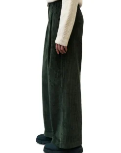 Pantalon large en Velours côtelé à revers vert foncé