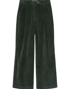 Pantalon large en Velours côtelé à revers vert foncé