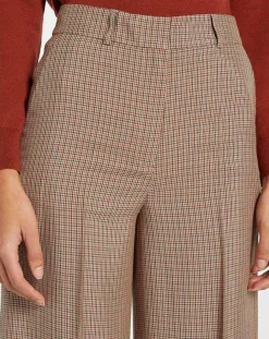 Pantalon large et fluide imprimé pied-de-poule marron