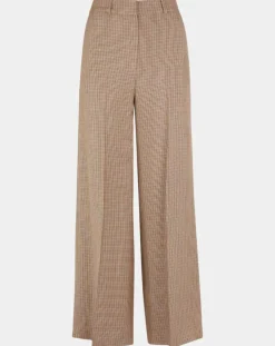 Pantalon large et fluide imprimé pied-de-poule marron