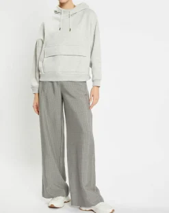 Pantalon large et fluide imprimé pied-de-poule bleu