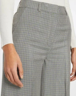 Pantalon large et fluide imprimé pied-de-poule bleu