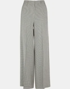 Pantalon large et fluide imprimé pied-de-poule bleu