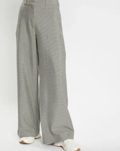 Pantalon large et fluide imprimé pied-de-poule bleu