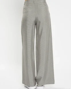 Pantalon large et fluide imprimé pied-de-poule bleu