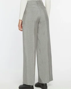 Pantalon large et fluide imprimé pied-de-poule bleu