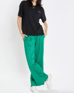Pantalon large pinces taille élastique vert
