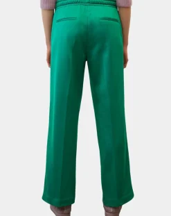 Pantalon large pinces taille élastique vert