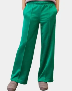 Pantalon large pinces taille élastique vert