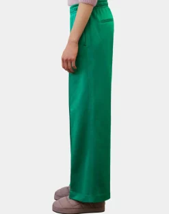 Pantalon large pinces taille élastique vert
