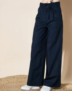 Pantalon paperbag en Coton Gregoria bleu marine