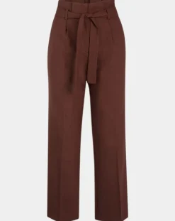 Pantalon paperbag en Laine mélangée marron