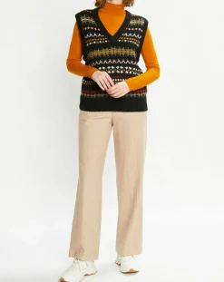 Pantalon Regular Fit en Laine mélangée Edie Text beige