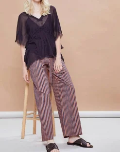 Pantalon Santa Fe rayé rose/bleu