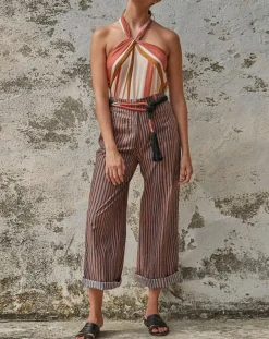 Pantalon Santa Fe rayé rose/bleu